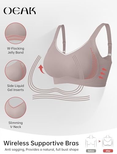 OEAK Women Jelly Bra Wireless Anti Sagging Full Coverage Bras - color: Grey, size: 3X-Large