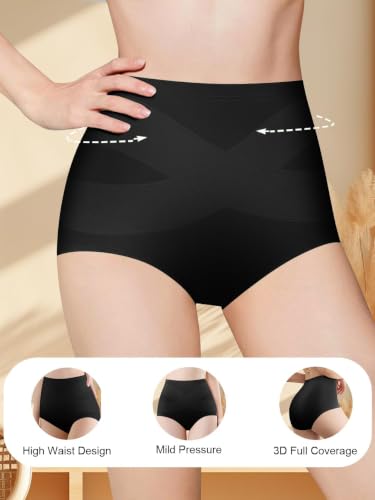 Women's High Waisted Underwear Slightly Tummy Control Panties 4 Pack - color: Multicolor-black&rose Beige, size: Small