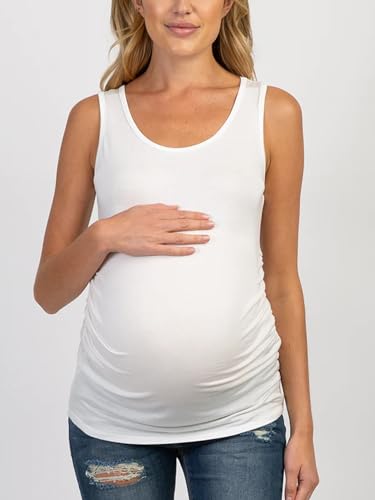 Ecavus 3 Pack Maternity Tank Tops Side Ruched Pregnancy Shirts for Women - color: Black/White/Grey, size: XX-Large