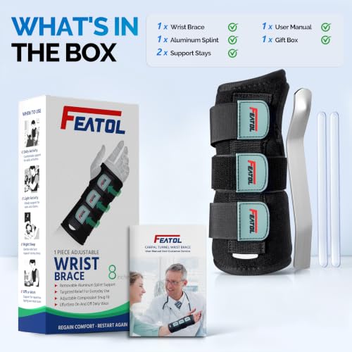 FEATOL Carpal Tunnel Wrist Brace Night Support, Adjustable Right Hand Brace - size: Medium/Large (Pack of 1), style: Right Hand -Black