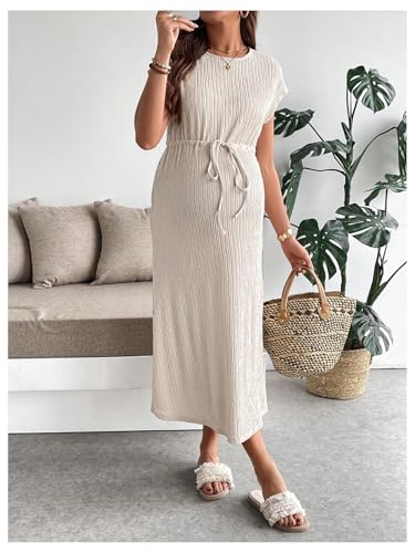 OYOANGLE Women's Maternity Summer Casual Short Sleeve Long Midi Dress - color: Apricot, size: Medium