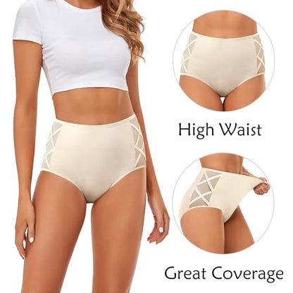 CULAYII High Waisted Underwear for Women Cotton No Muffin Top Full Coverage Briefs Soft Stretch Ladies Panties 5 Pack - color: 5 Pack-z-multicoloured, size: Medium
