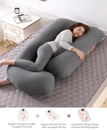 BATTOP Pregnancy Pillows for Sleeping- U Shaped Full Body Maternity Pillow, Pregnancy Pillow for Side Sleepers with Removable Cover, Supports Back, Hips, Belly & Legs (Black Grey) - color: Black Grey