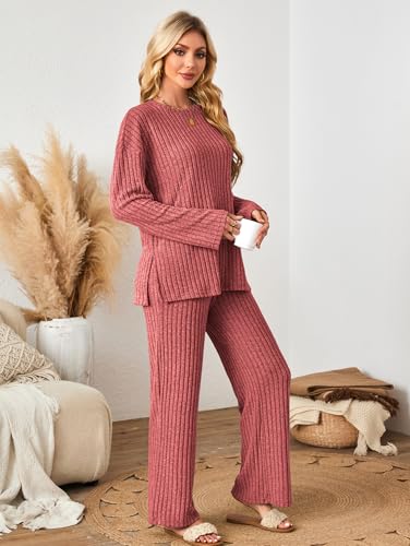 Kikibell Womens Sets 2 Piece Outfits Matching Lounge Set Cozy Knit Pajamas - color: Red, size: Large