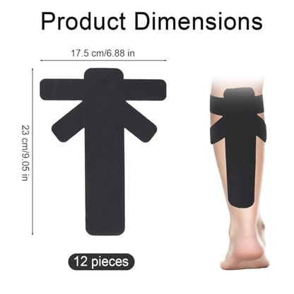 12pcs Precut Kinesiology Tapes for Calf Muscles - color: Black