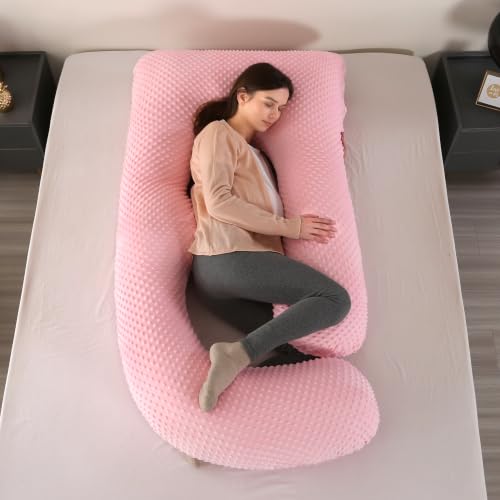 Elover U Shaped Pregnancy Pillow,Full Body Maternity Support - color: Minky Dot Velvet-pink