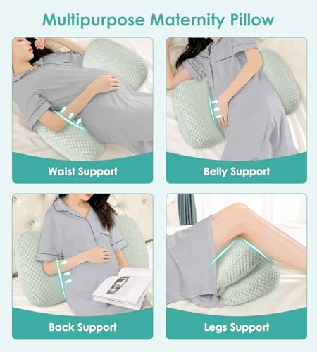Pregnancy Pillow Cooling for Sleeping Adjustable Support Maternity Pillow - color: All Green