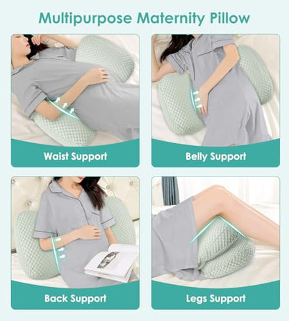 Pregnancy Pillow Cooling for Sleeping Adjustable Support Maternity Pillow - color: All Green