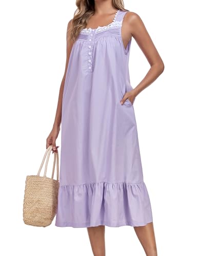 Viakeo 100% Cotton Nightgown for Women - color: Purple, size: Medium