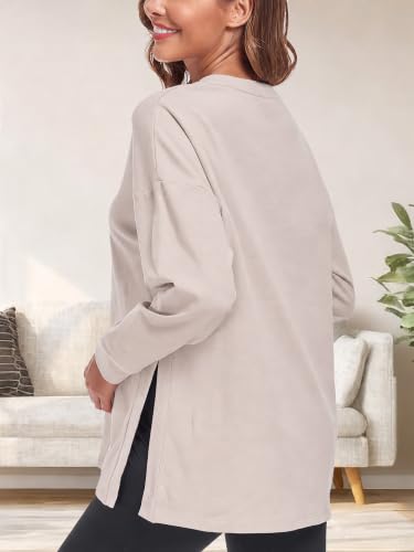 Ecavus Women's Maternity Shirts Long Sleeve Side Split Pregnancy Top - color: Apricot, size: Small