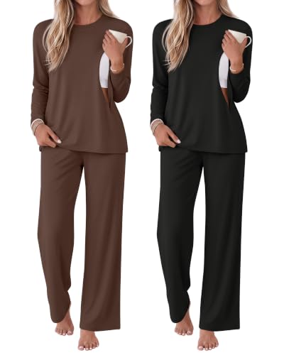 2 Pack Maternity Nursing Pajamas Set - color: Coffee, Black, size: XX-Large