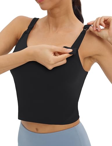 Foucome Nursing Tank Tops Longline Breastfeeding Workout Tops - color: Black, size: Large