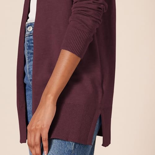 Amazon Essentials Women's Lightweight Long-Sleeve Open-Front Long Cardigan Sweater, Regular Fit - color: Burgundy, size: XX-Large