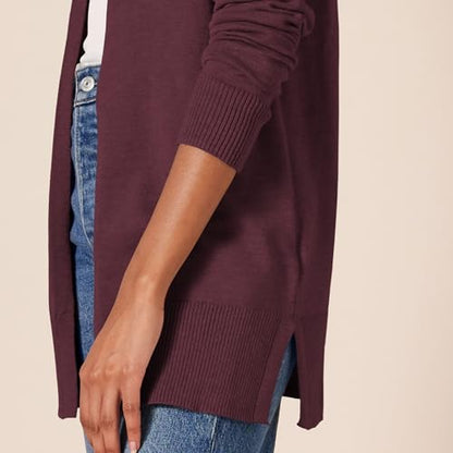 Amazon Essentials Women's Lightweight Long-Sleeve Open-Front Long Cardigan Sweater, Regular Fit - color: Burgundy, size: XX-Large