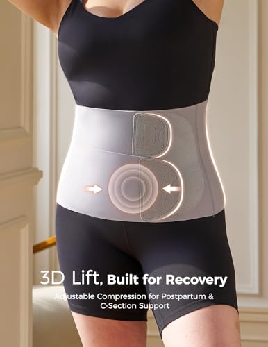 Momcozy Ergowrap Petite Belly Binder, 3D Lifting & Ergonest Back Support - color: 9" / Gray, size: Large
