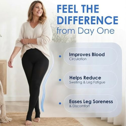 ABSOLUTE SUPPORT Compression Pantyhose 20-30mmHg, Opaque, Black, Medium - color: Black, size: Medium