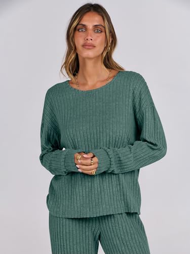 ANRABESS Women 2 Piece Lounge Pajamas Sets Casual Fall Outfits - color: Green, size: Medium