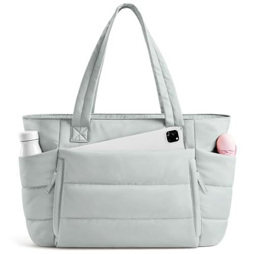 Uselike Tote Bag for Women with Zipper, Quilted Puffer Tote Bag with Compartments, Lightweight Puffy Work Bags for Women - color: Dawn Grey