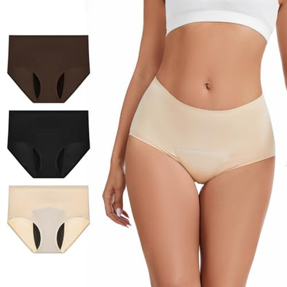 Women's Seamless Incontinence Underwear, 50ml Absorbency Leak-Proof Period Panties, Soft Reusable Washable Discreet Postpartum Briefs, 3 Pack - size: XX-Large
