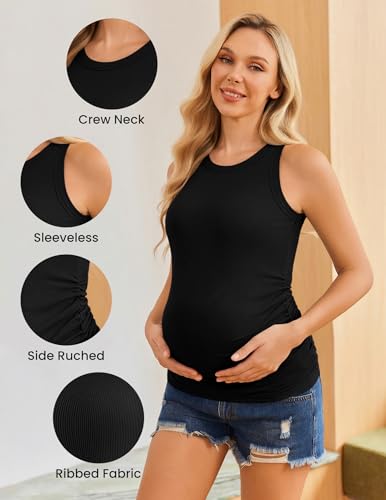 Ekouaer Maternity Tank Tops 3 Pack Womens Ribbed Pregnancy Shirts Clothes - color: 3pcs Black/ White/ Grey, size: Small