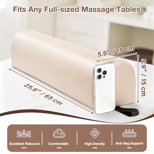 3/4 Round Knee Bolster for Massage Table, 26x6x6 in Massage Pillow for Legs - color: 3/4 Round - Beige