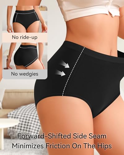 Annenmy High Waisted Panties Women's Cotton Underwear Full Coverage Briefs Soft Breathable Stretch Briefs Regular & Plus Size - color: Black, size: Large