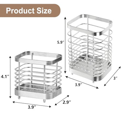 Utensil Holder, Stainless Steel Utensil Drying Rack for Kitchen Counter - color: Large, Silver