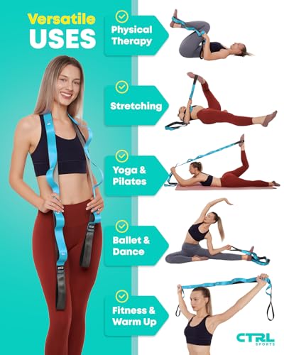 Stretching Strap with Loops, Non Elastic Stretch Band for Physical Therapy - color: blue