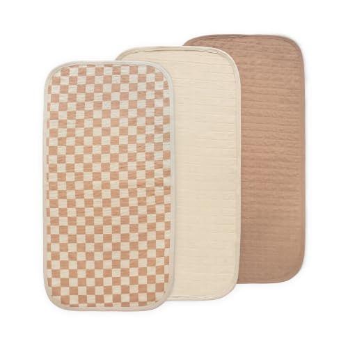 mushie Water Repellent Changing Pad Liners | Cotton (Natural Check Combo) - color: Check Combo
