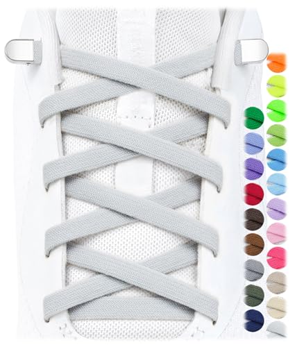 Stepace 2 Pairs Flat Elastic No Tie Shoe Laces for Kids and Adults Sneakers - color: Light Gray