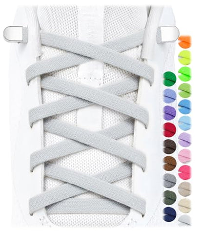 Stepace 2 Pairs Flat Elastic No Tie Shoe Laces for Kids and Adults Sneakers - color: Light Gray