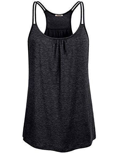 Hibelle Womens Scoop Neck Cute Racerback Yoga Workout Tank Top - color: 1# Dark Grey, size: Medium