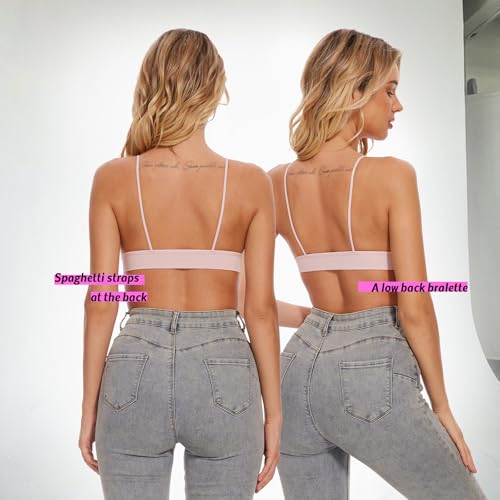 Seamless Bra for Women Low Back Bralette Wirefree Spaghetti Bra with Padded Removeable - color: Sheerpink, size: Large