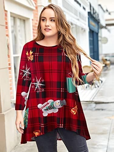 LARACE Womens Plus Size 3/4 Sleeve High Low Swing Tunic Tops - color: Flower46_christmas, size: 5X