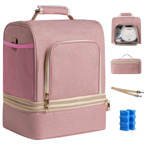 NCVI Breast Pump Backpack, Double Layer Removable, for Spectra/Medela - color: Baby pink
