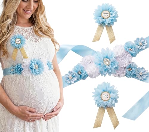Baby Shower Belly Sash Satin Ribbon Band Pregnancy Party Blue - color: Blue