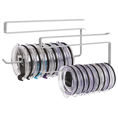 2 Pack Tumbler Lid Organizer, Versatile Storage Holds 20 Lids, Round&Flat - color: Gray, size: 2 Pack(Round&Flat)