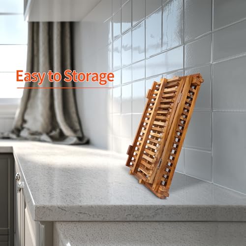 Utoplike Teak Dish Drying Rack Collapsible, Large Dishes Draine 3 Tier - size: 3 Tier-Standard