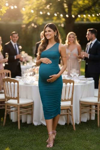 Dedysler Maternity Formal Wedding Guest Dress Cocktail Baby Shower - color: Blue, size: Large