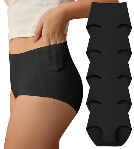 SHARICCA Seamless High Waisted Briefs Underwear Womens No Show Panties Pack - color: All Black, size: Medium