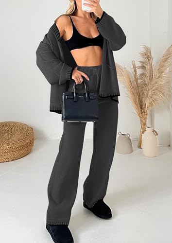 PRETTYGARDEN Women's Fall 2 Piece Knit Sweater Lounge Set - color: Dark Grey, size: Small