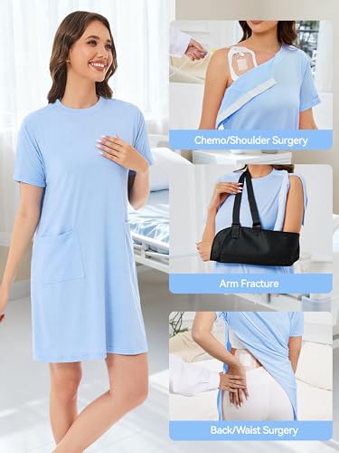 Post Shoulder Surgery Shirts for Women - color: Light Blue, size: Medium