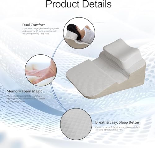 Wedge Pillow for Side Sleepers with Arm Hole, 8" Bed Wedge After Surgery, Acid Reflux, GERD, Back Pain Relief, Back Support with Memory Foam Pillow