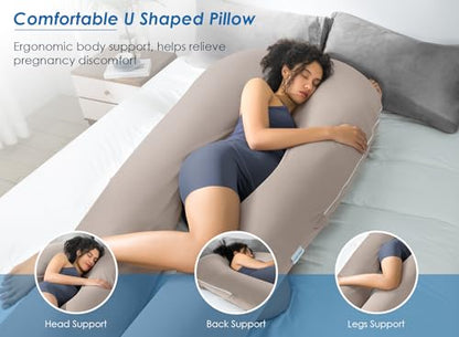 QUEEN ROSE 65 Inch Cooling U Shaped Pregnancy Pillow, Maternity Body Pillow - color: Nomad