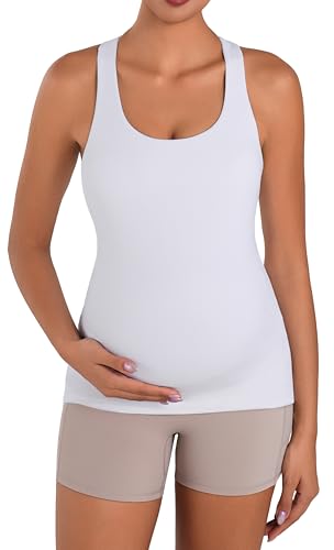 Sunzel Maternity Tank Top with Built in Bra, Racerback Pregnancy Cami - color: White, size: Medium