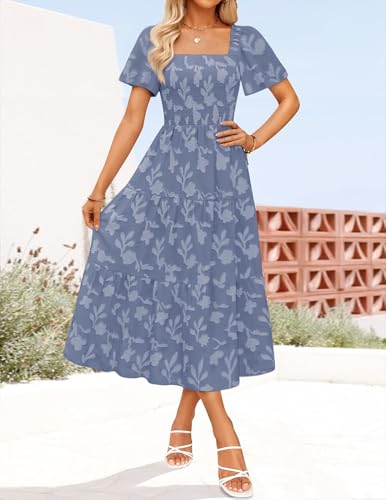 ZESICA Womens 2026 Summer Boho Wedding Guest Midi Dresses - color: Dustyblue, size: X-Small