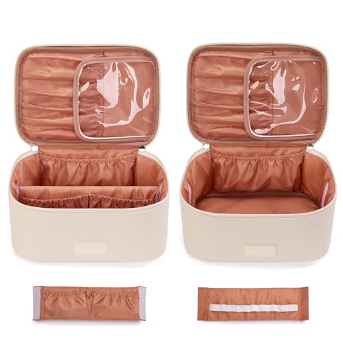 Wrangler Travel Makeup Bag 2pcs Set Cosmetic Bag with Makeup Brush Holder - color: Solid Beige