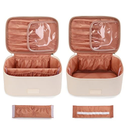 Wrangler Travel Makeup Bag 2pcs Set Cosmetic Bag with Makeup Brush Holder - color: Solid Beige