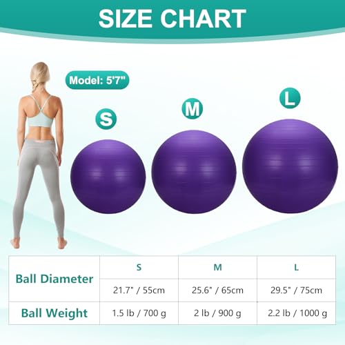 Yoga Ball, Exercise Ball Anti‑Slip Stability Pilates - color: Purple, size: 25.6"