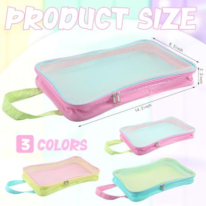 3 Pcs Mesh Packing Cubes for Suitcases, Foldable Pastel Travel